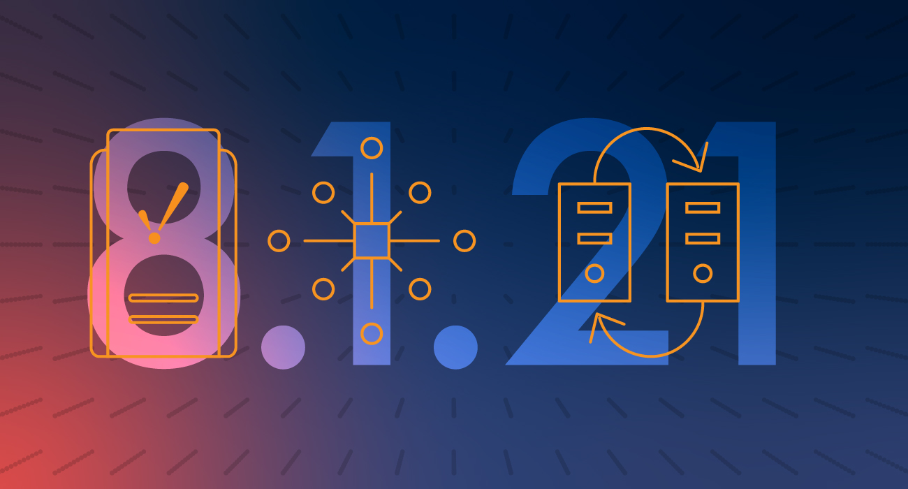 A graphic of the numbers 8.1.21 with a red to blue color gradient from left to right.