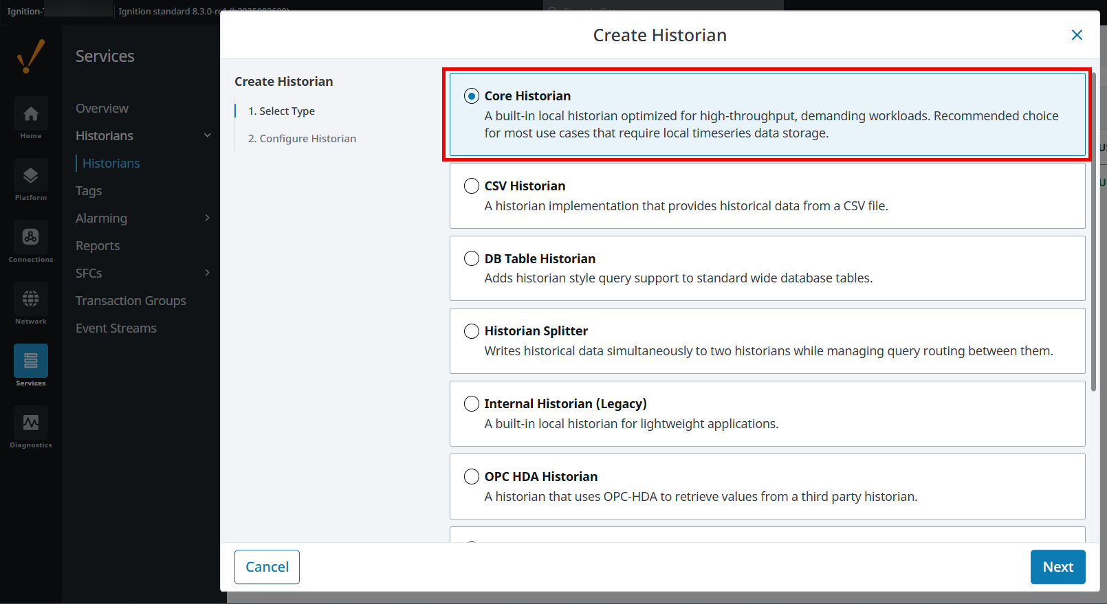 Create Historian dialogue window