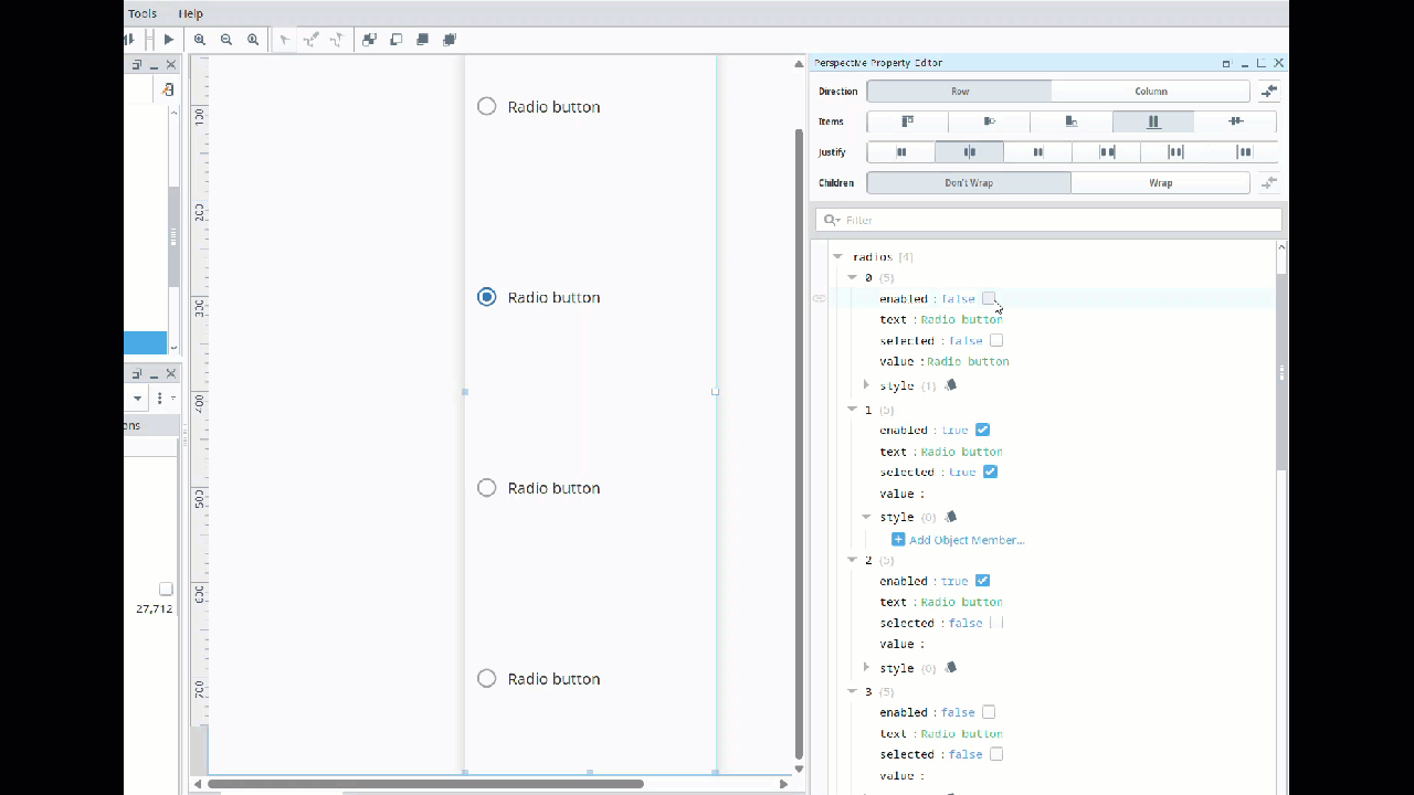 Radio buttons in Perspctive's Radio Group Component