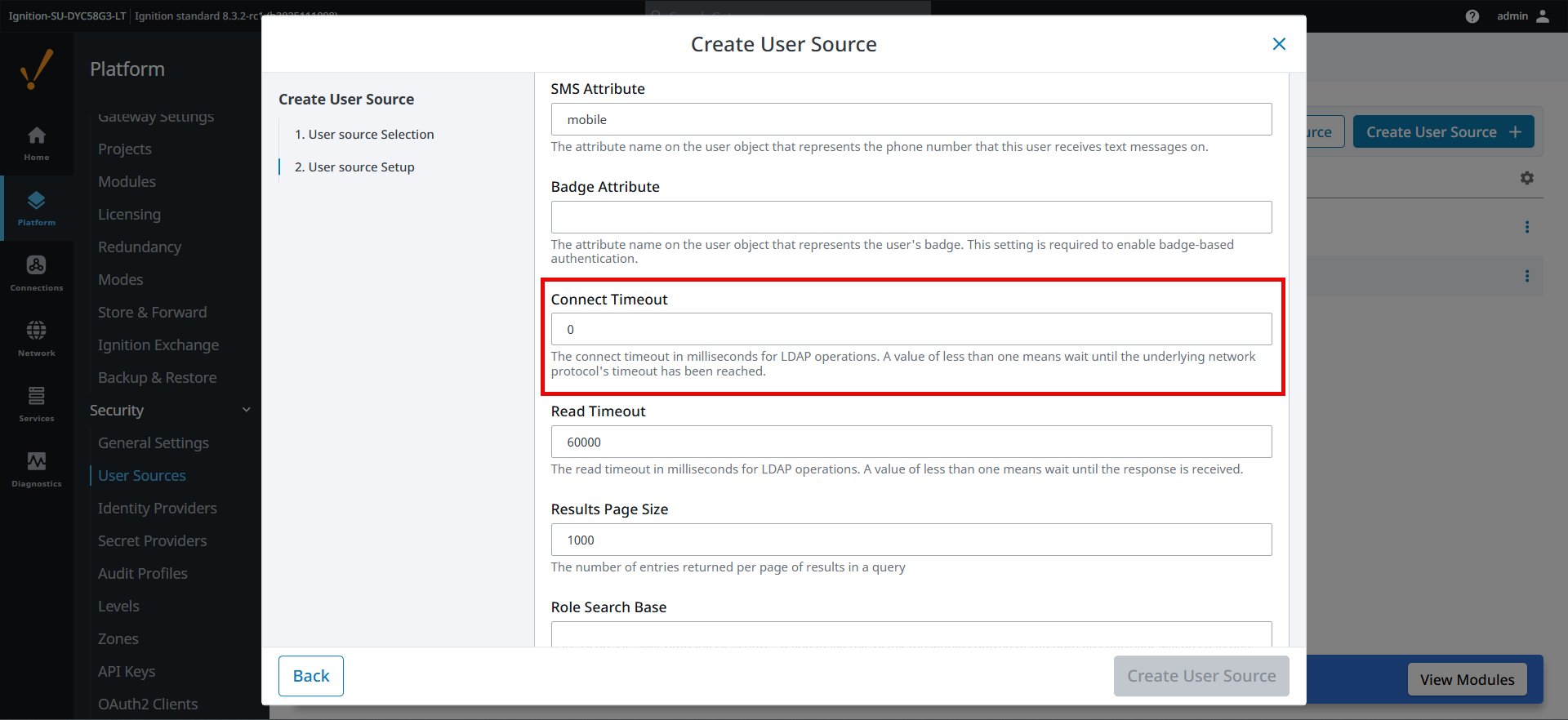 Connect timeout setting
