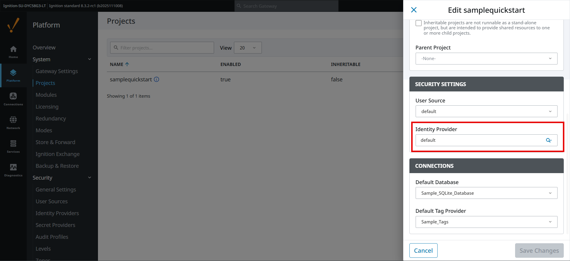 Identity provider field