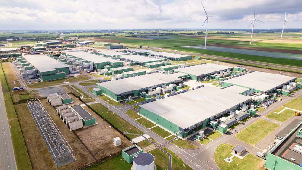 Outdoors data center drone view