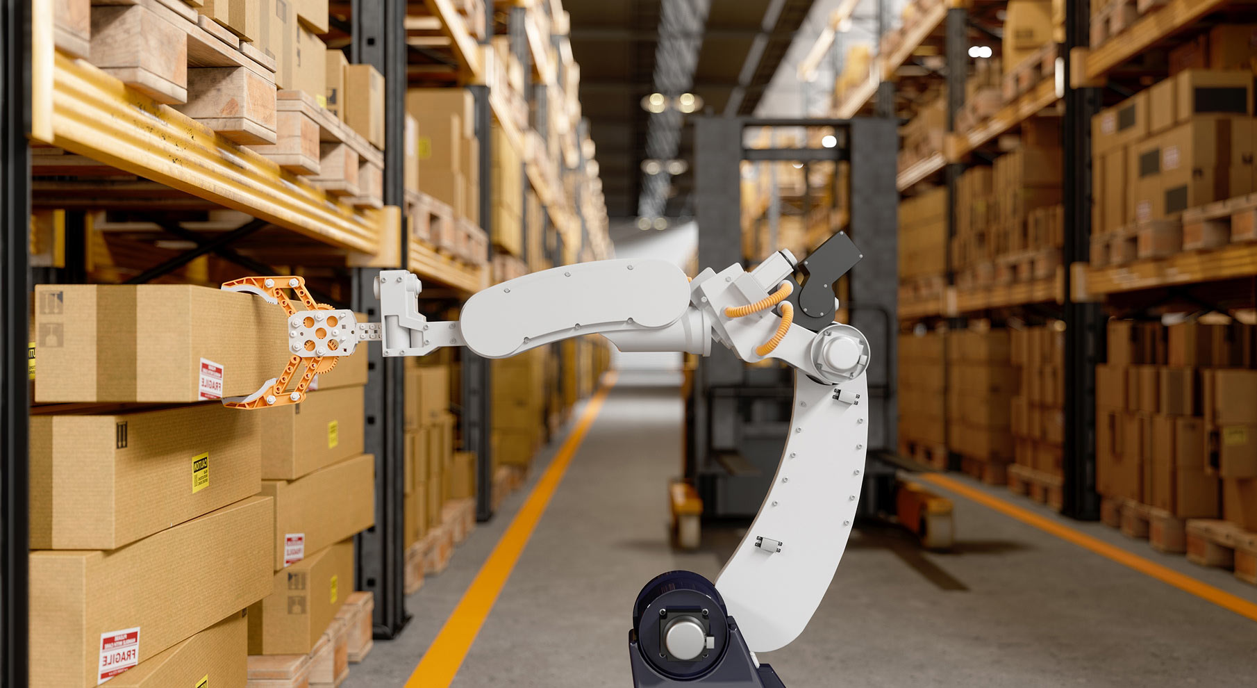 Robotics arm in warehouse